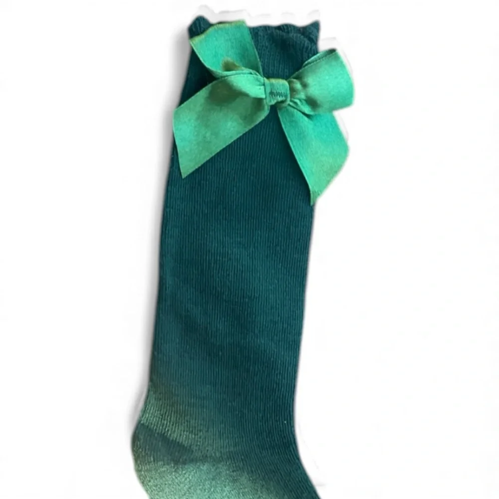 Kids Green Knee High Socks With Bow